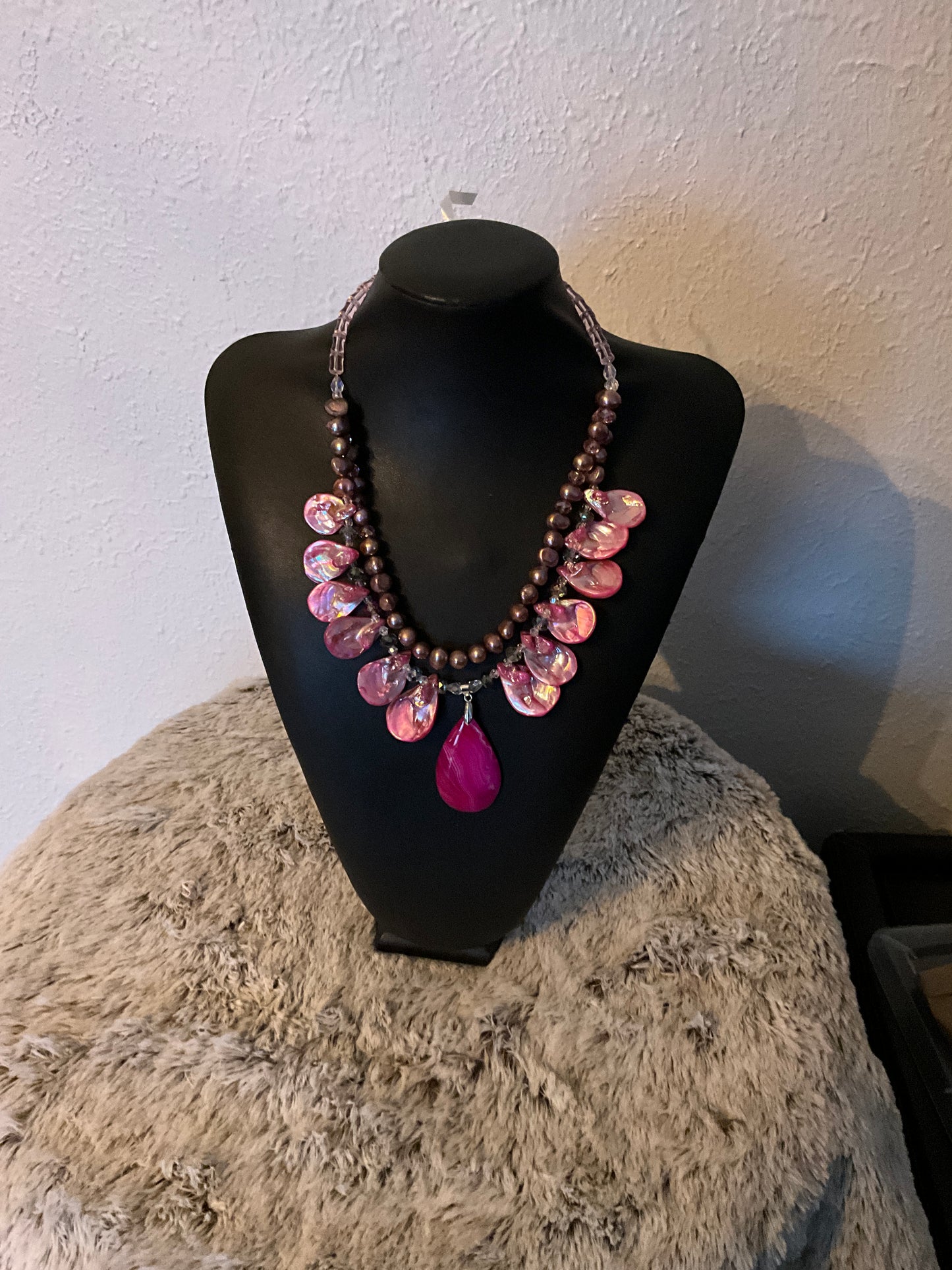 Pink Agate and Mother of Pearl Teardrops