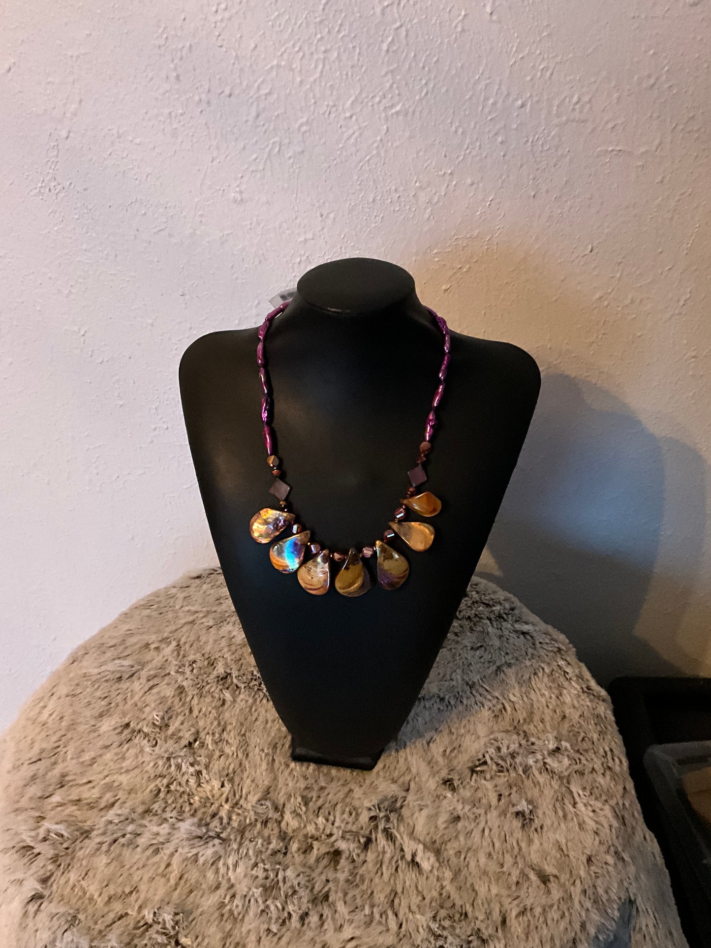 Fuchsia Pearls & Orange Mother of Pearl Necklace