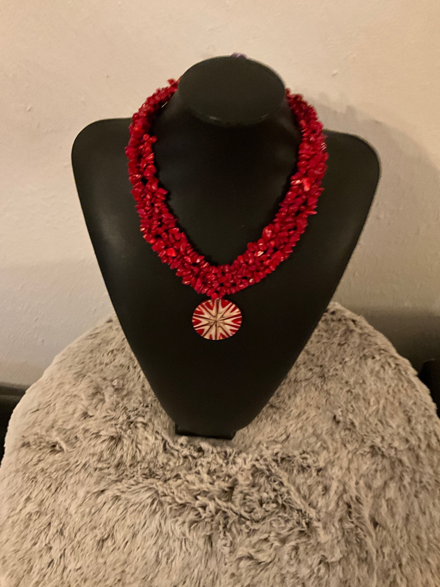 Red Coral & Shell Necklace