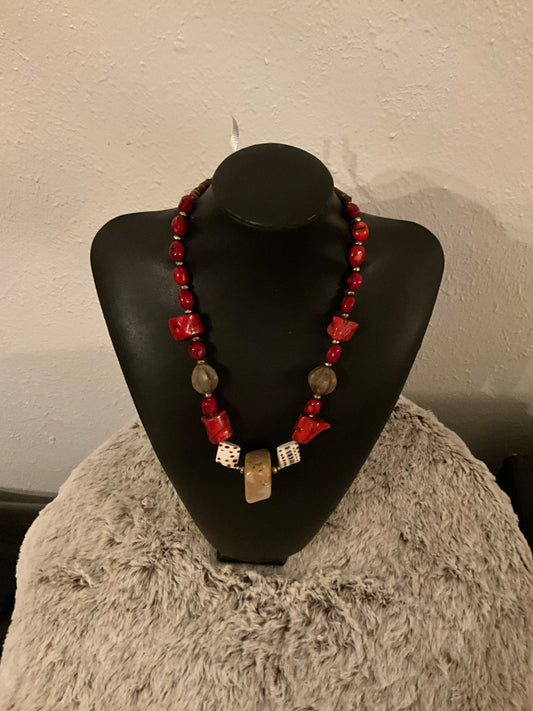 Red & Tan Coral Necklace