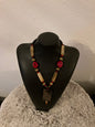 Red Coral, Black & Gold Fossil Necklace