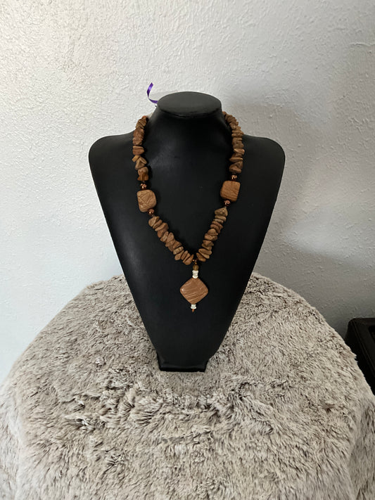 Tan Crystal Horn/Bone Necklace
