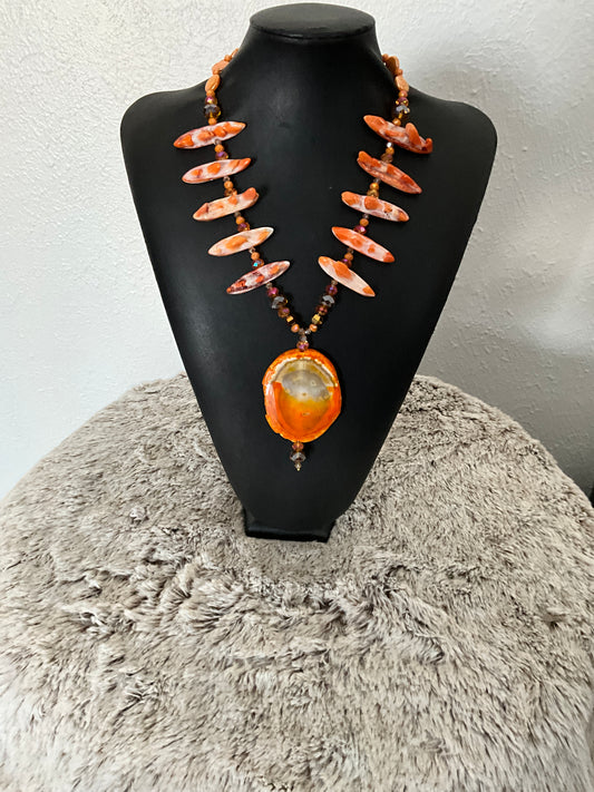 Orange Agate, Crystal, Jasper Necklace