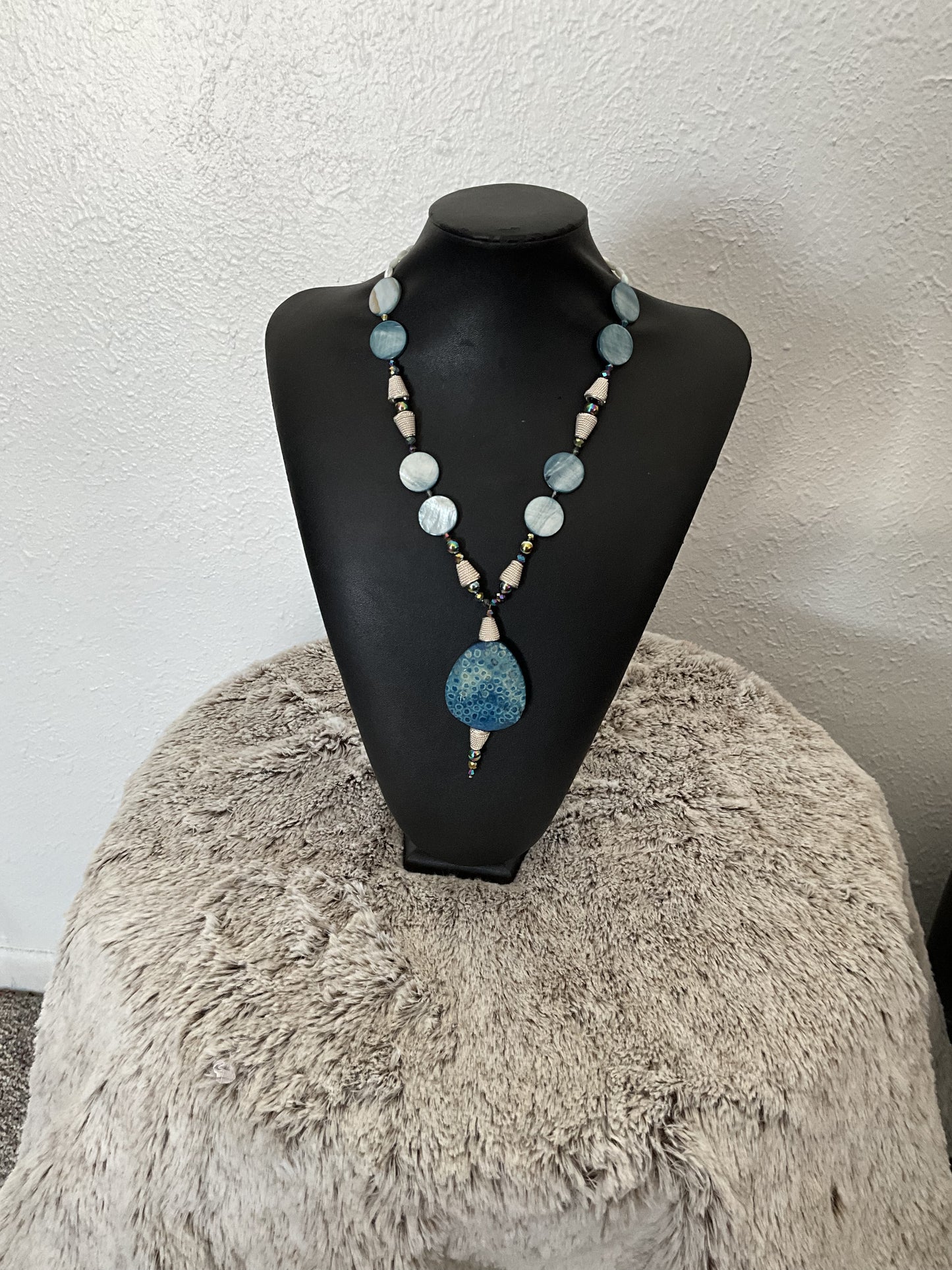 Light Blue Fossil Necklace Crystal