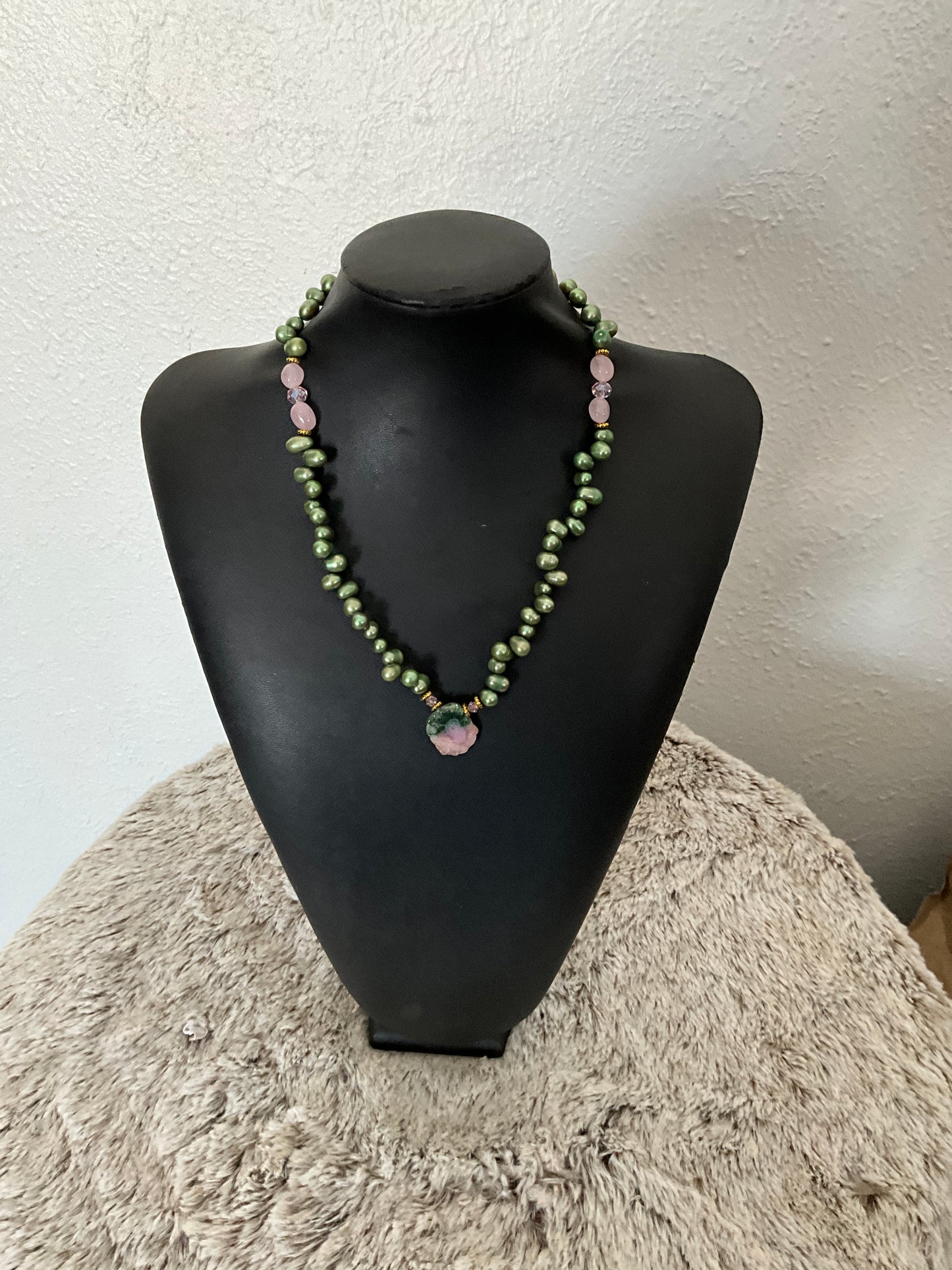Green & Pink Crystal Jade Necklace