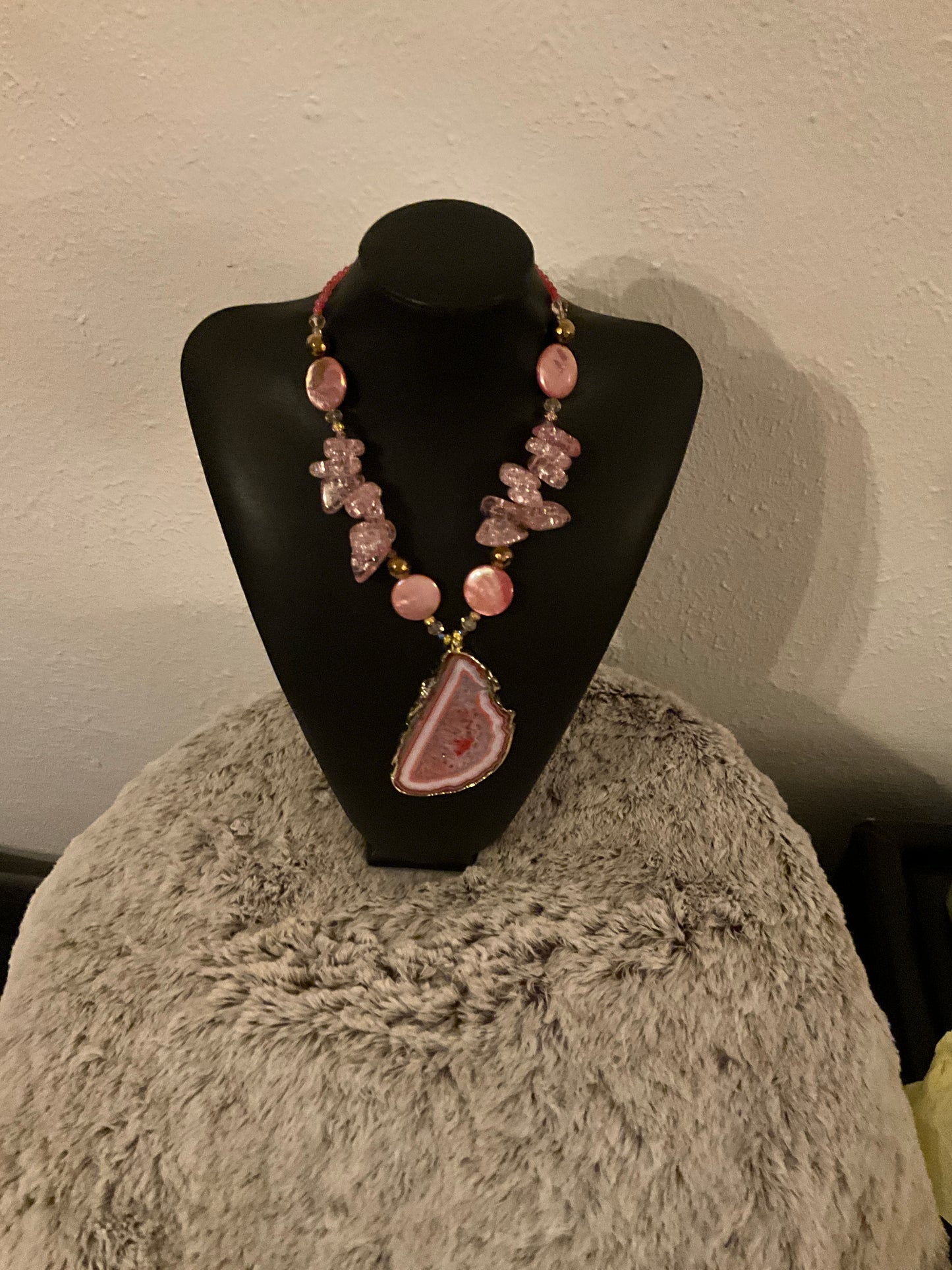 Fire Agate w/ Crystal Agate & Mother of Pearl Necklace
