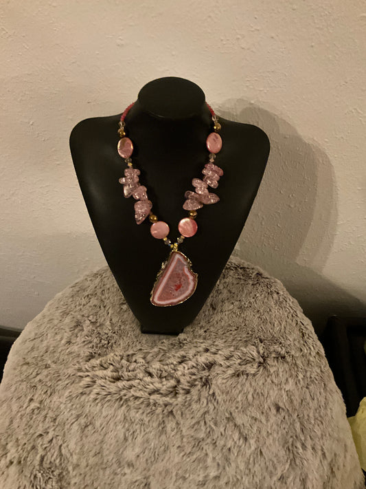 Fire Agate w/ Crystal Agate & Mother of Pearl Necklace
