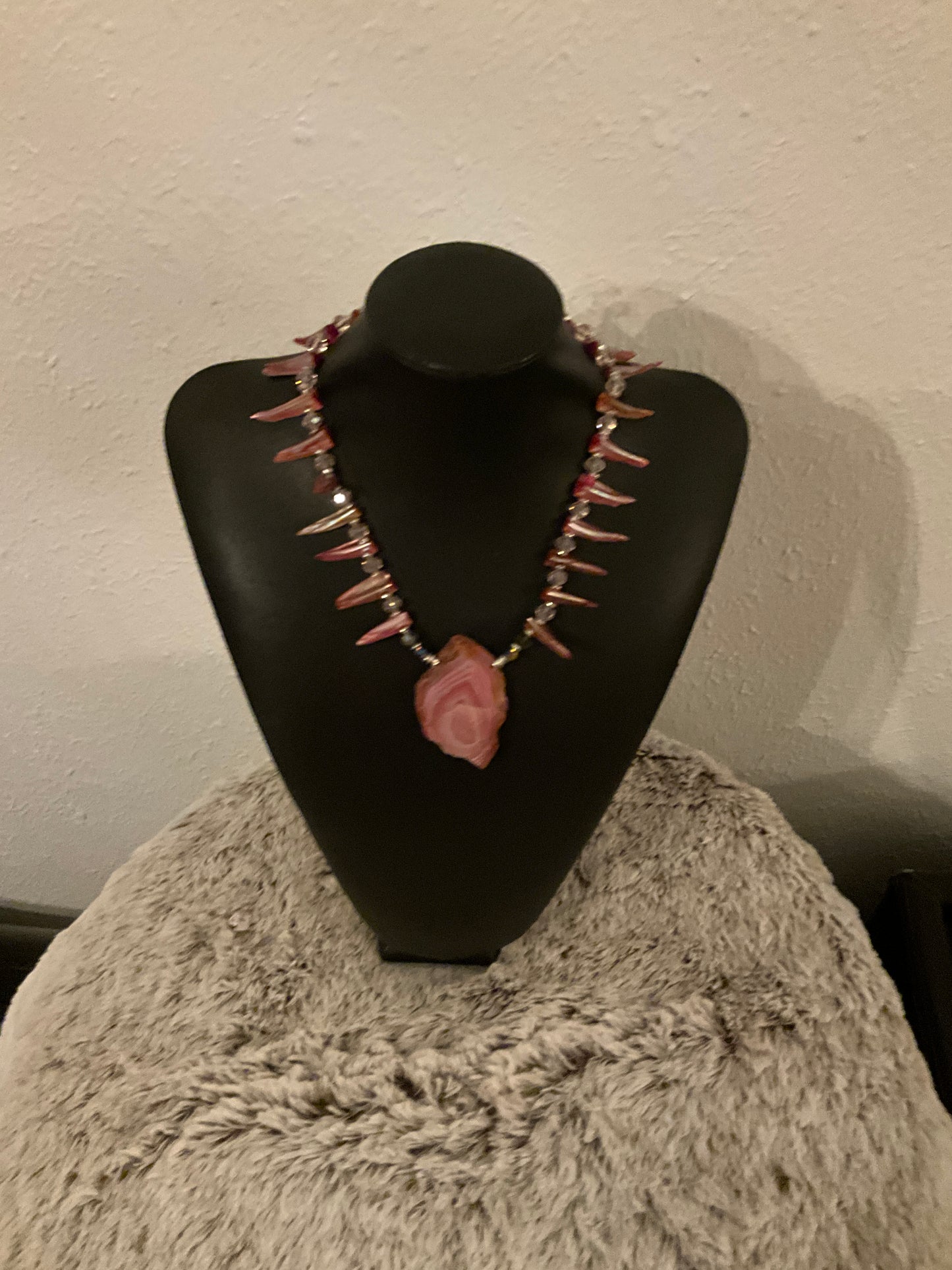 Pink Fire Agate & Mother of Pearl Necklace