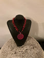 Red Hand Carved Jade Pendant with Pearls