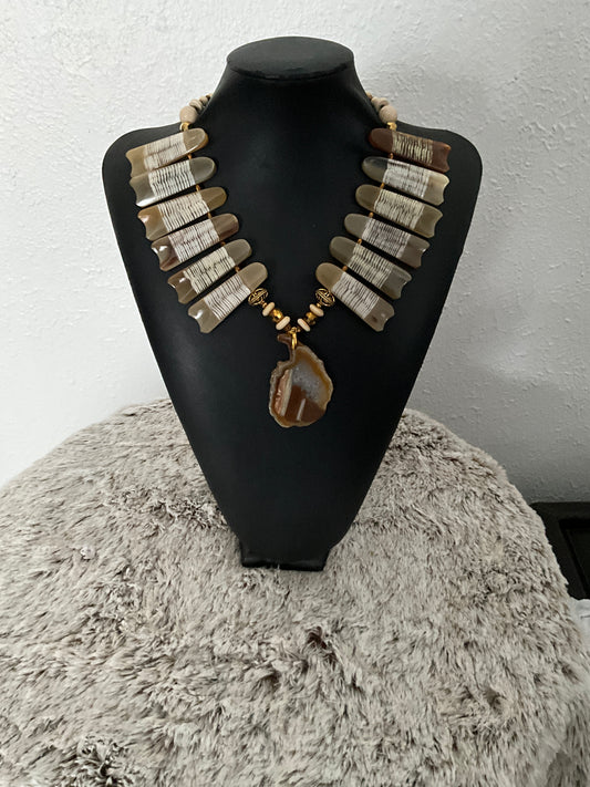 Tan Crystal Buffalo Bone Necklace