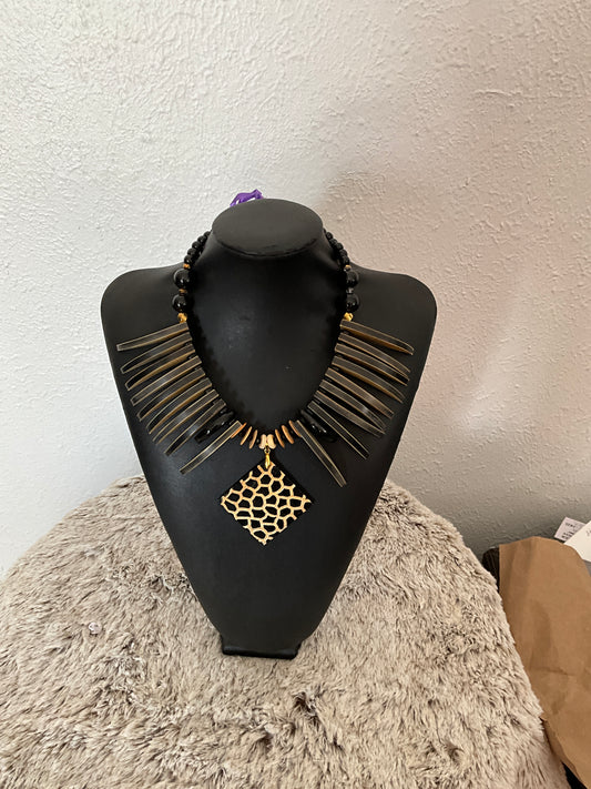 White & Brown Buffalo Bone Necklace