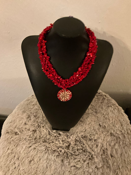 Red Coral & Shell Necklace