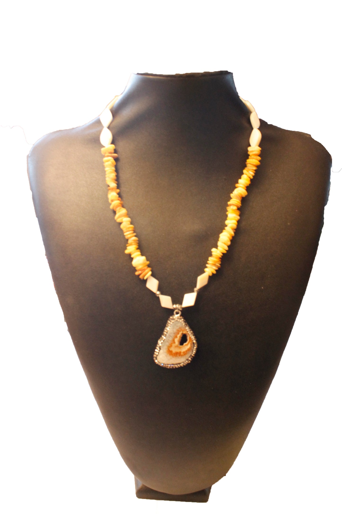 White + Brown Geode Pendant