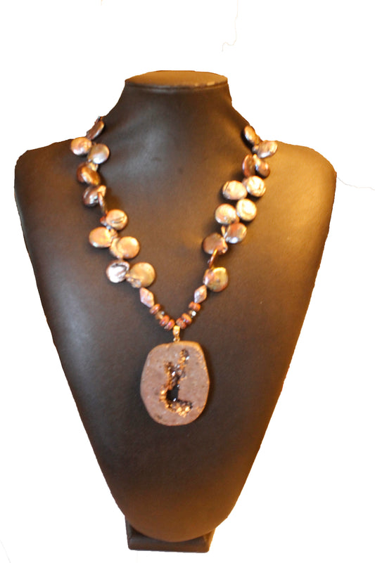 Silver Grape Agate Station Pendant