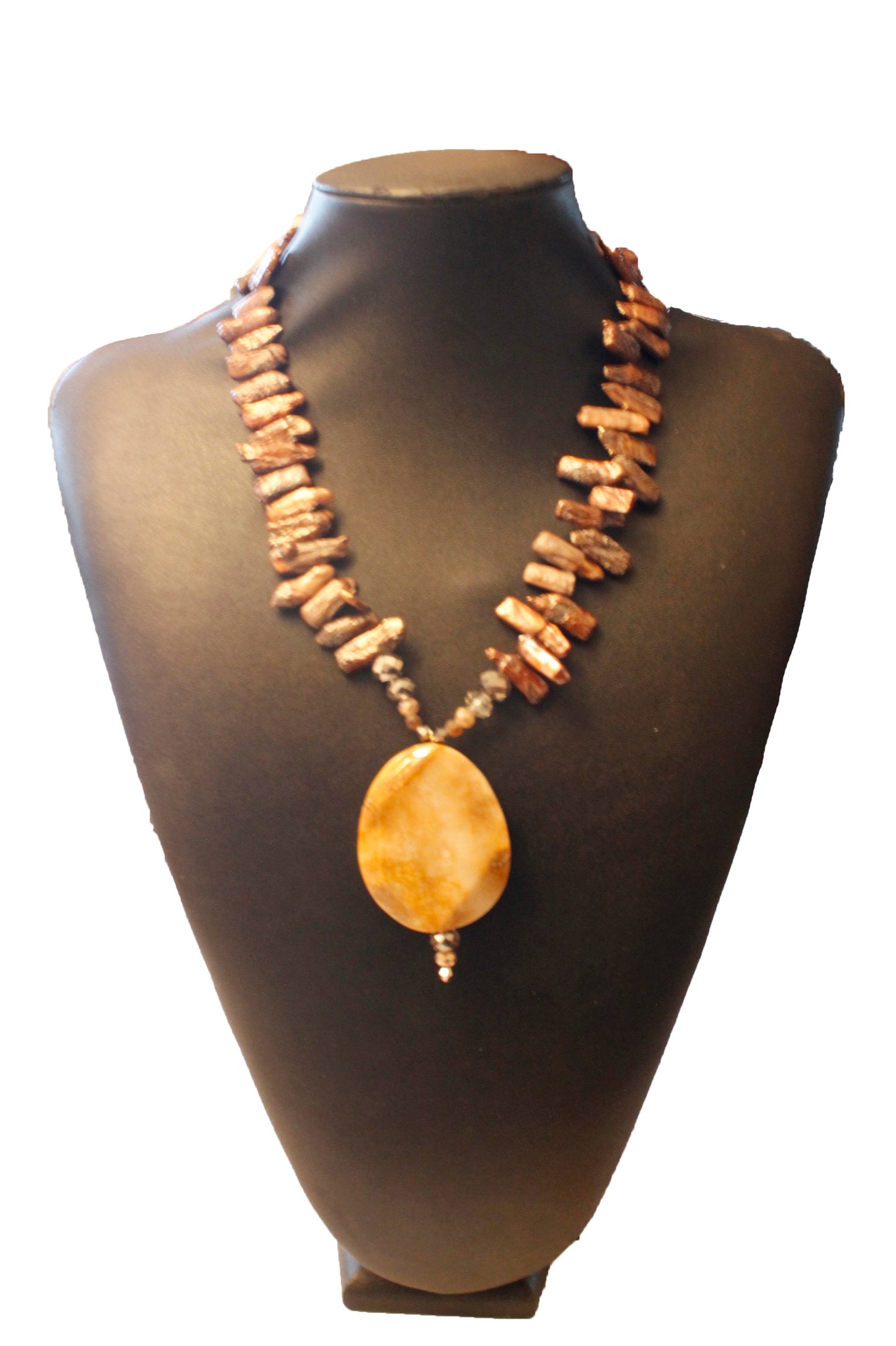 Cream + Brown Faceted Oval Jasper Pendant