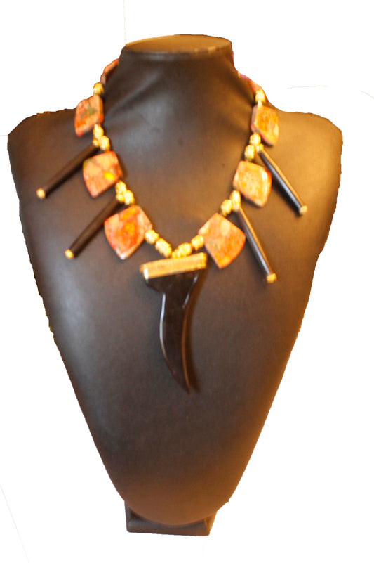 J Shaped Carved Antler Bone Necklace